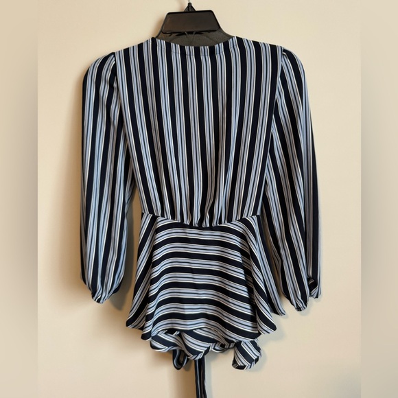 Loft Blue Striped Wrap Tie Top - Picture 8 of 9